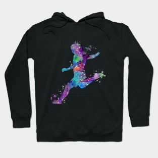 Girl Soccer Player Shooting Pose Watercolor Hoodie